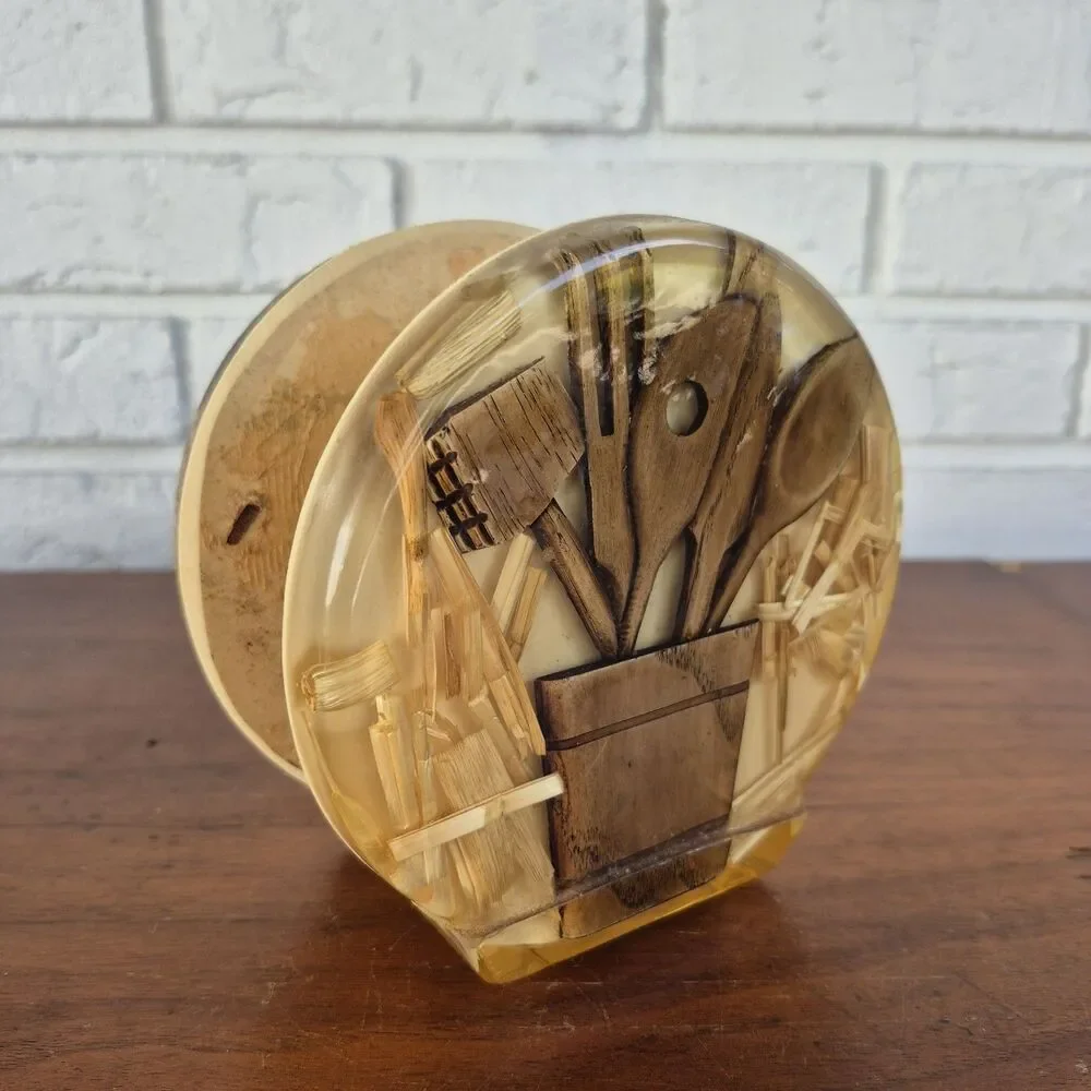Vintage Mid Century Modern Resin Napkin Holder Kitchen Utensils Colorflo USA